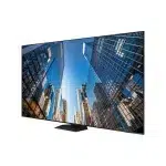 Samsung 98-inch UHD 4K Smart Signage QE98C showing vibrant visuals and HDR clarity form side view.