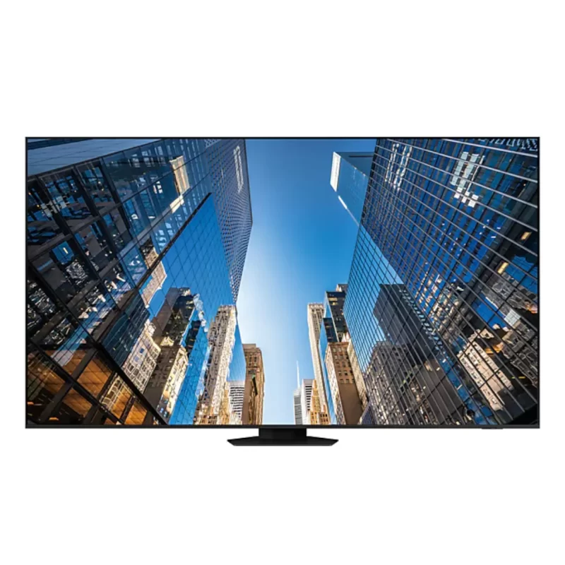 Samsung 98-inch UHD 4K Smart Signage QE98C showing vibrant visuals and HDR clarity, perfect for business environments.