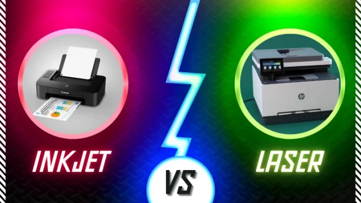 laser printer vs inkjet printer​ comparison with user pressing a printer control panel