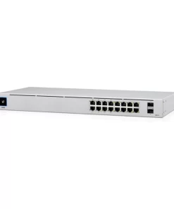 Ubiquiti UniFi USW-16-PoE Gen2 16-Port Gigabit Switch - Front Panel with 8 PoE Ports, SFP Uplink & LED Indicators